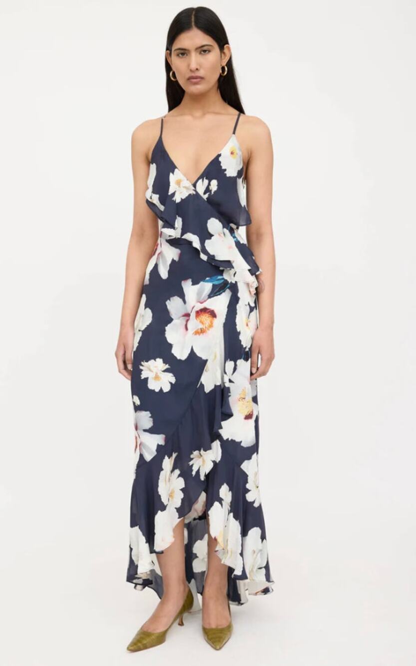 Intermix Barletta Wrap Silk Floral Ruffled Maxi Dress size S